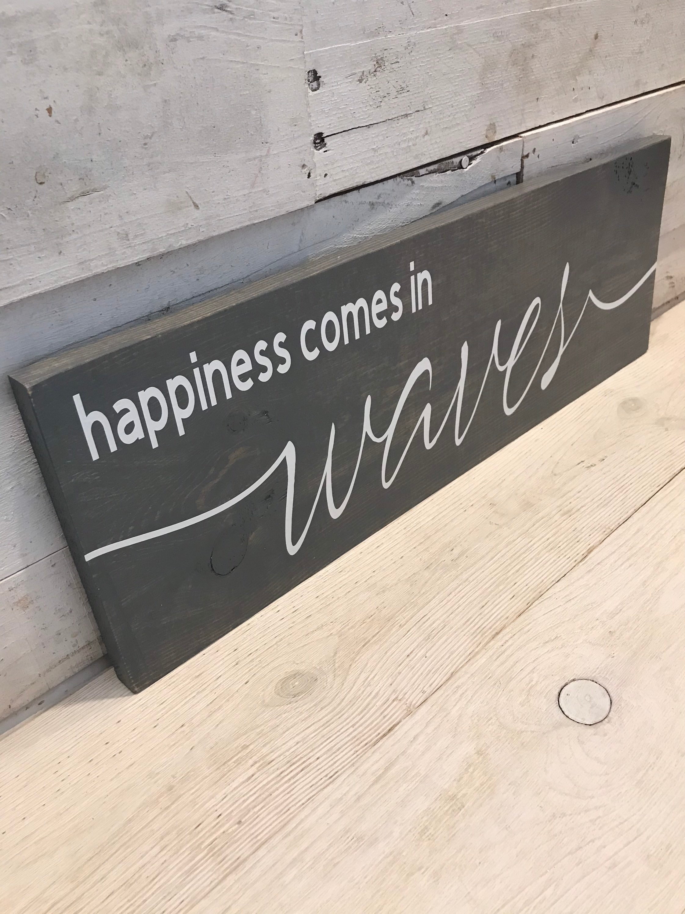 Happiness comes in Waves sign Wooden Beach Sign Beach Sign Ocean Sign Vacation Home Beach sign Lake Sign Nautical Sign Beach Decor