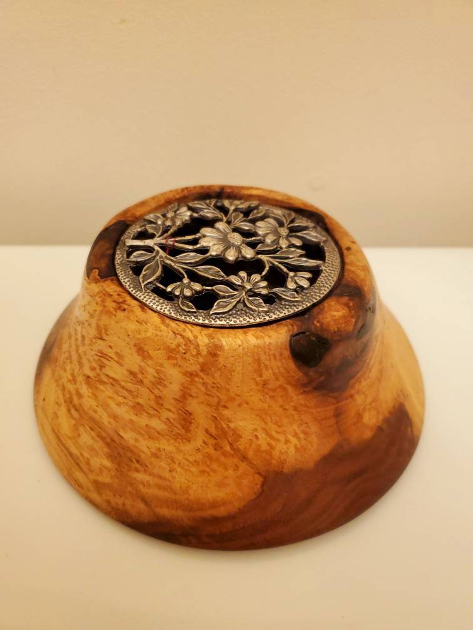 Walnut Potpourri Bowl with Decorative Pewter lid Etsy