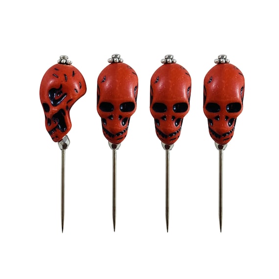 Red Monkey Skull Primitive Voodoo Pin Set of 4 Pins Skulls