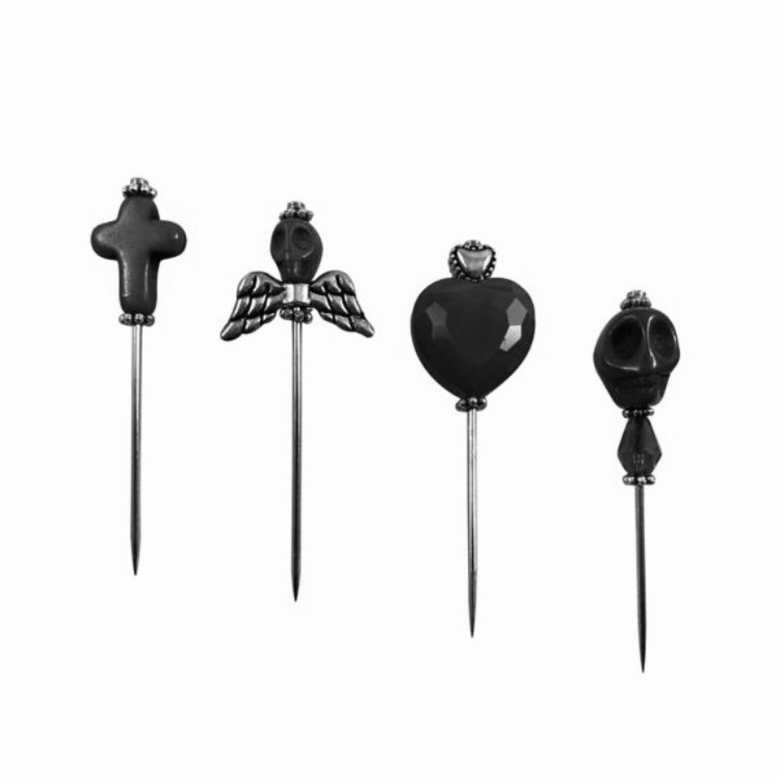 Black Voodoo Pin Set of 4 Skull Heart Cross Etsy