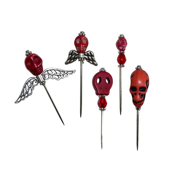 Red Skull MIX Voodoo Pin Set of 4 Pins Skulls