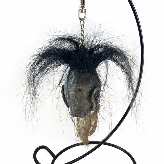 Shrunken Head Replica With Hair and Hanging Stand Dark Voodoo