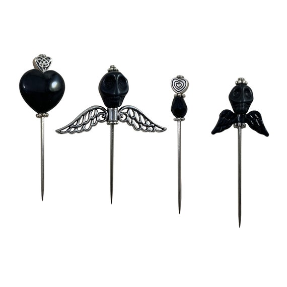 Black Voodoo Pin Set of 4 Skull Heart Cross