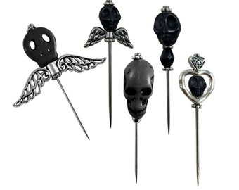 Black Skull MIX Voodoo Pin Set of 4 Pins Heart