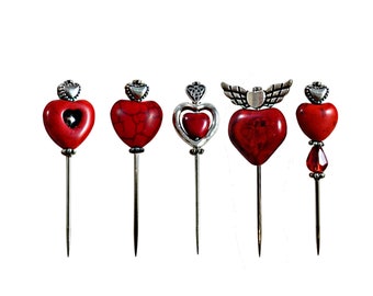 Red Hearts Voodoo Pin Set of 4 Pins Heart