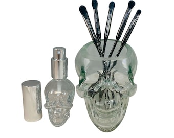 Dark Magic: Wand Oddity Brush Set Glass Skull Brush Holder Skull Spray Bottle