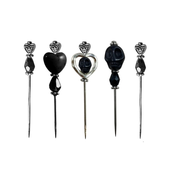 Gothic Black Death Voodoo Pin Set of 4 Pins Heart Skull
