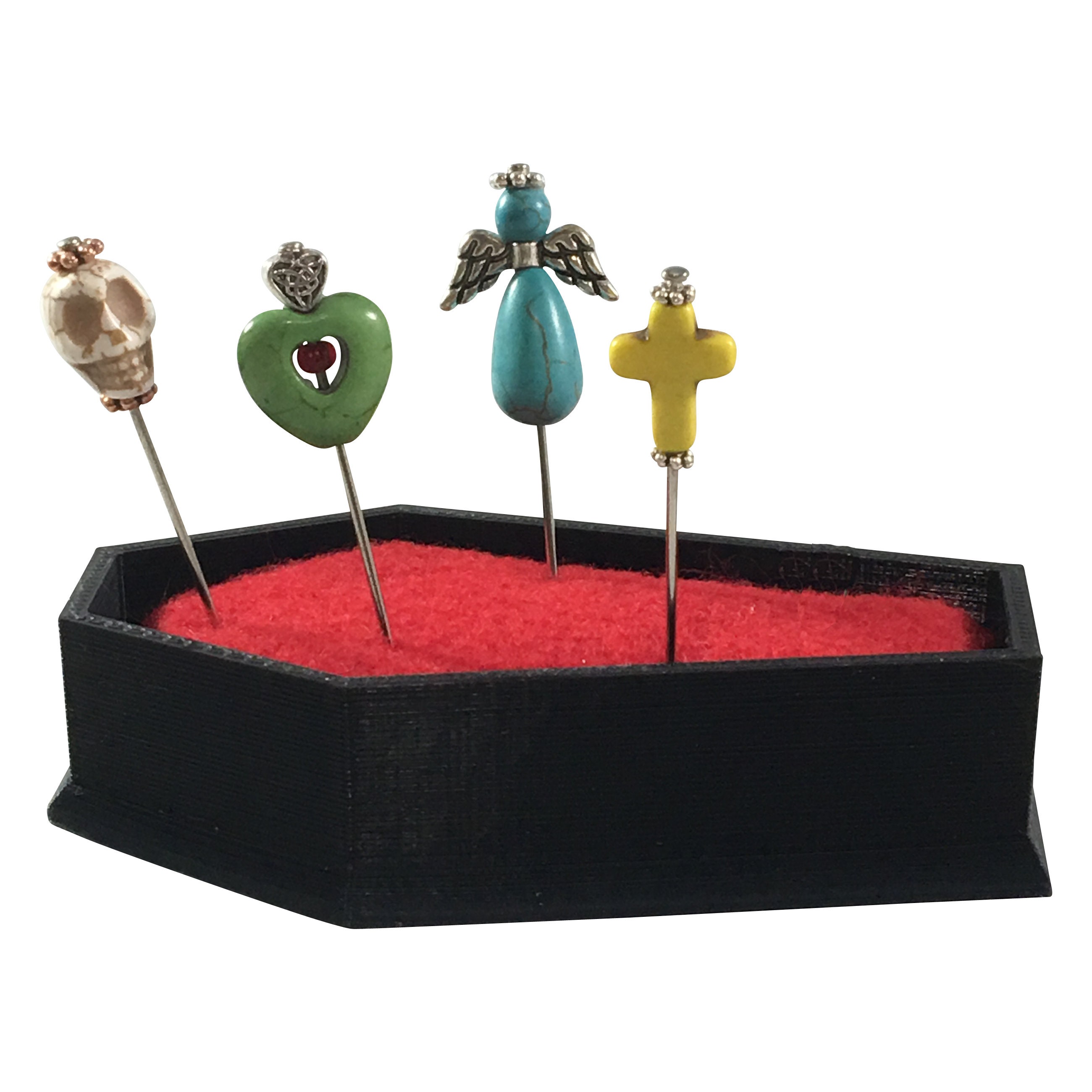 Voodoo Pins with Coffin Heart Skull Angel Cross Needles