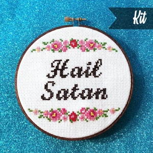 Hail Satan Cross Stitch Kit