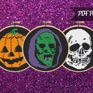 Halloween Masks Cross Stitch PDF Pattern Set - Instant Download