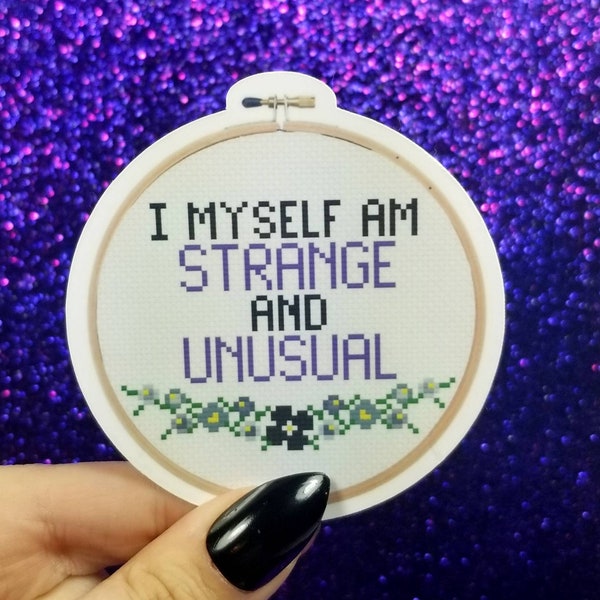 Strange and Unusual Cross Stitch Sticker 3"x3"