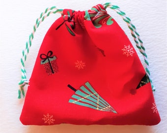 1 Red Christmas fabric gift bag