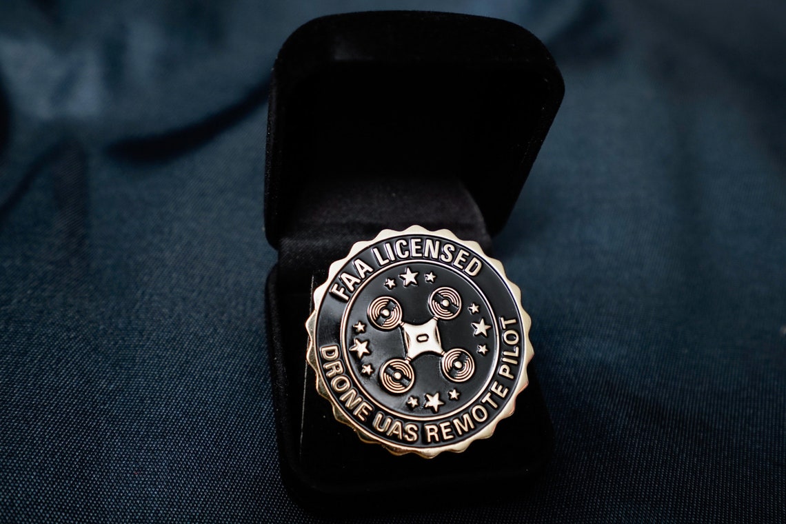 Large GOLD Color Drone Accessories Badge Pin FAA Licensed UAS Remote