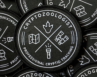 Cryptozoologist Woven Patch, Iron on, Original "Professional Cryptid Tracking" Patch, Cryptozoology Decal