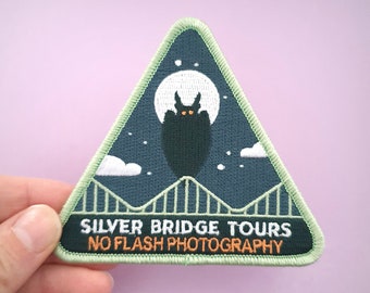 Mothman Patch, Cryptozoology Iron On Embroidery Patch, Silver Bridge Tours