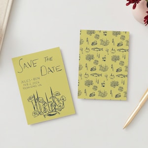 Handgeschriebene Save the Date, einzigartige kundenspezifische handgeschriebene und handgezeichnete Elemente, personalisiertes digital Save the Date, lustiger funky Stil