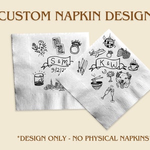 Design personalizzato per tovaglioli per matrimoni, feste, compleanni, spose, addii al nubilato con icone personalizzate disegnate a mano pronte per essere caricate