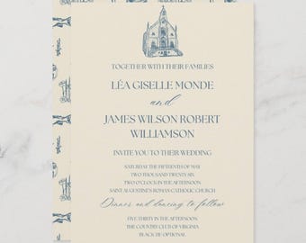 Hochzeitseinladung mit Hochzeitseinladung und Kirche Illustration (Digitaler Download)