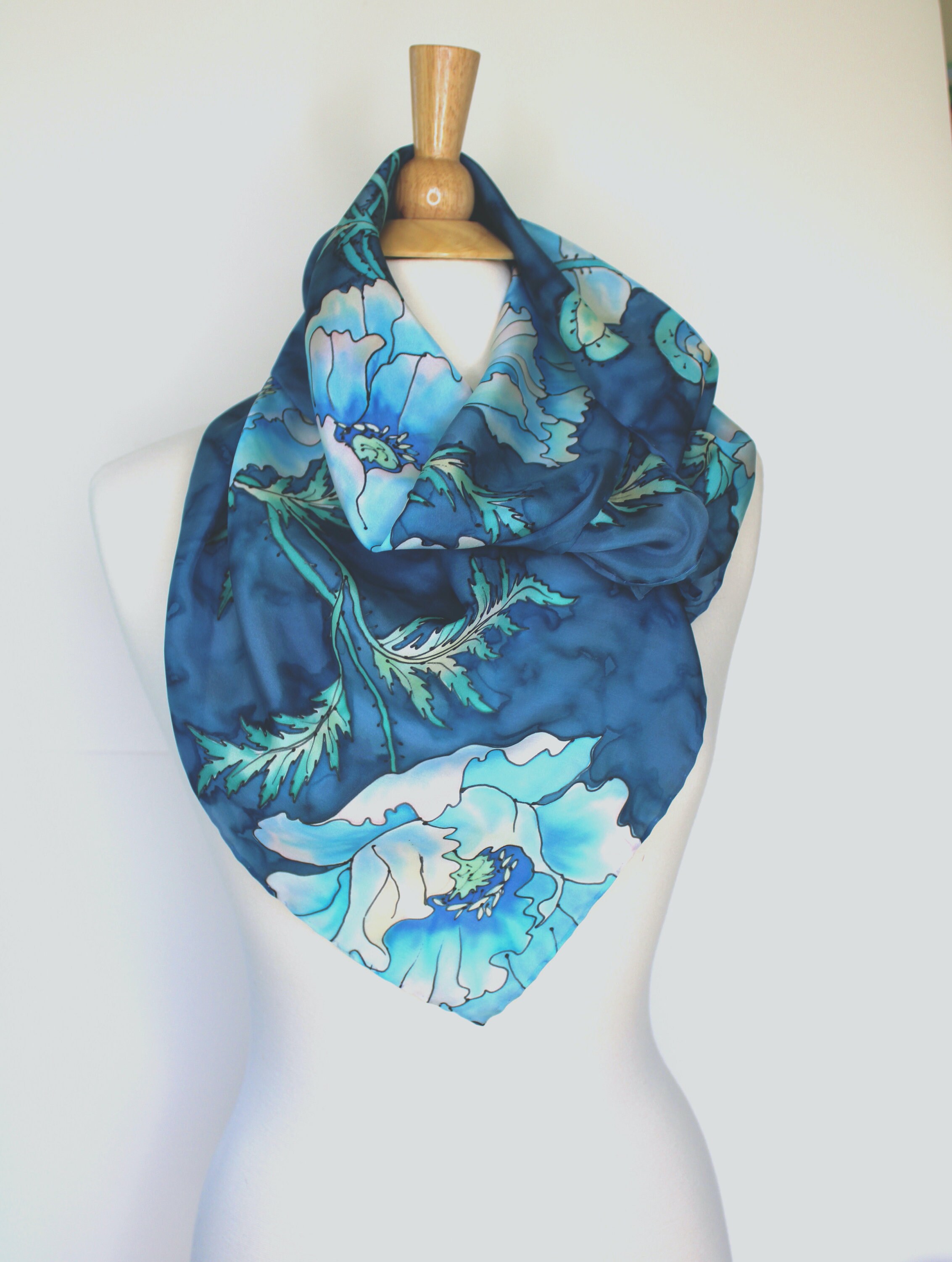 Hand painted silk scarf Blue poppy Gifts for women Etsy
