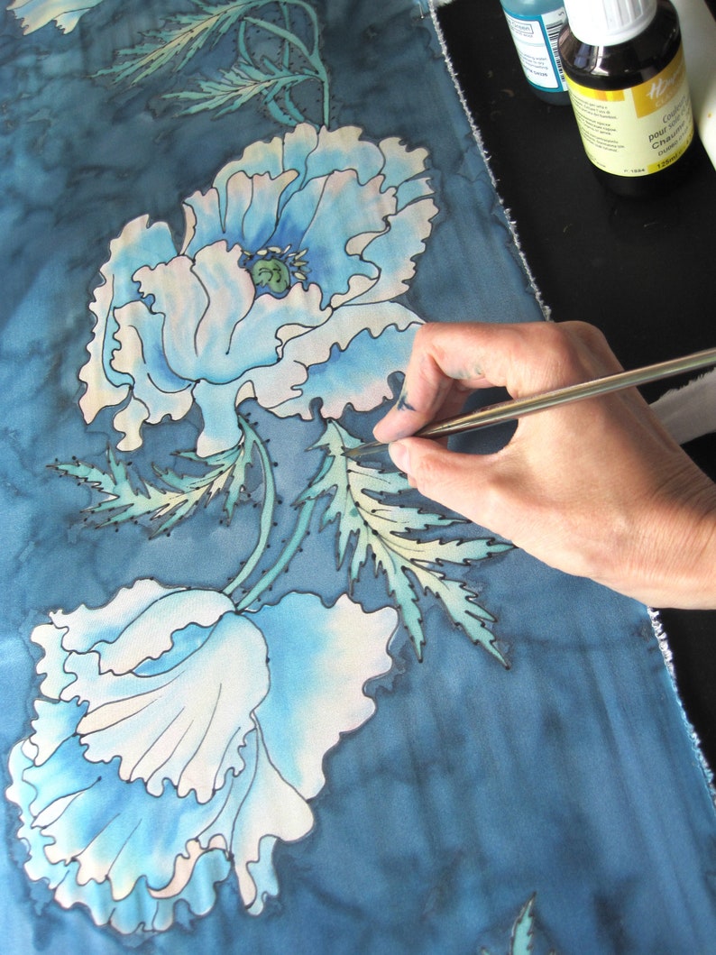 Hand painted silk scarf Blue poppy Gifts for women Etsy