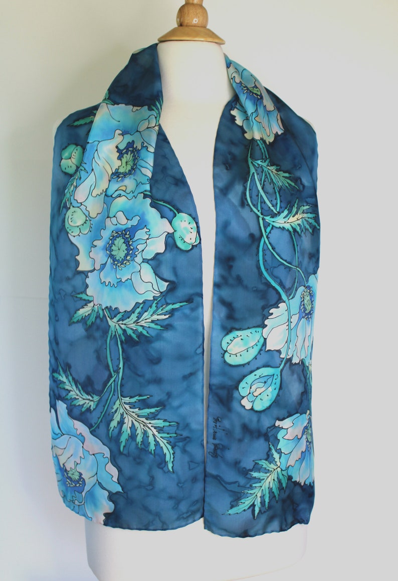 Hand painted silk scarf Blue poppy Gifts for women Etsy