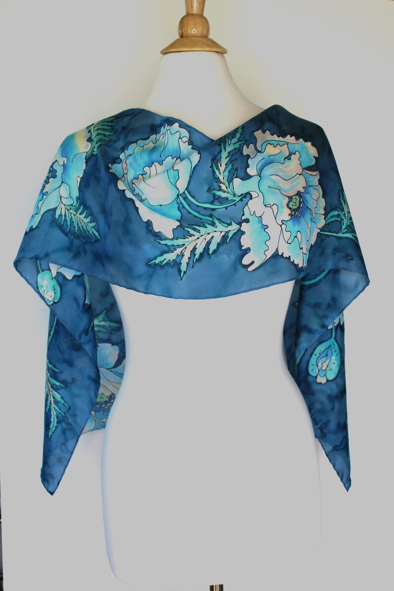 Hand painted silk scarf Blue poppy Gifts for women Etsy