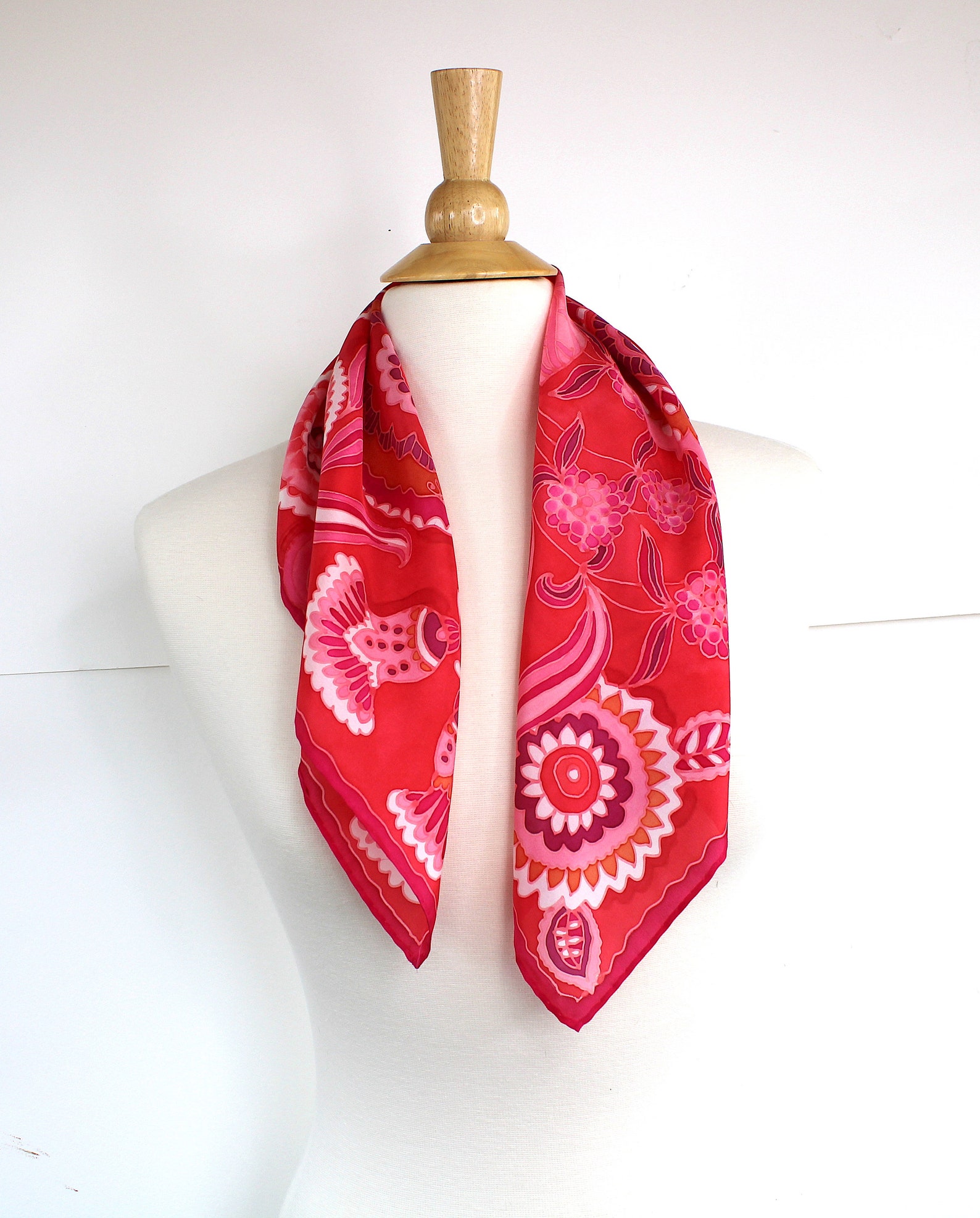 Silk head scarf Hand painted silk scarf red Etsy
