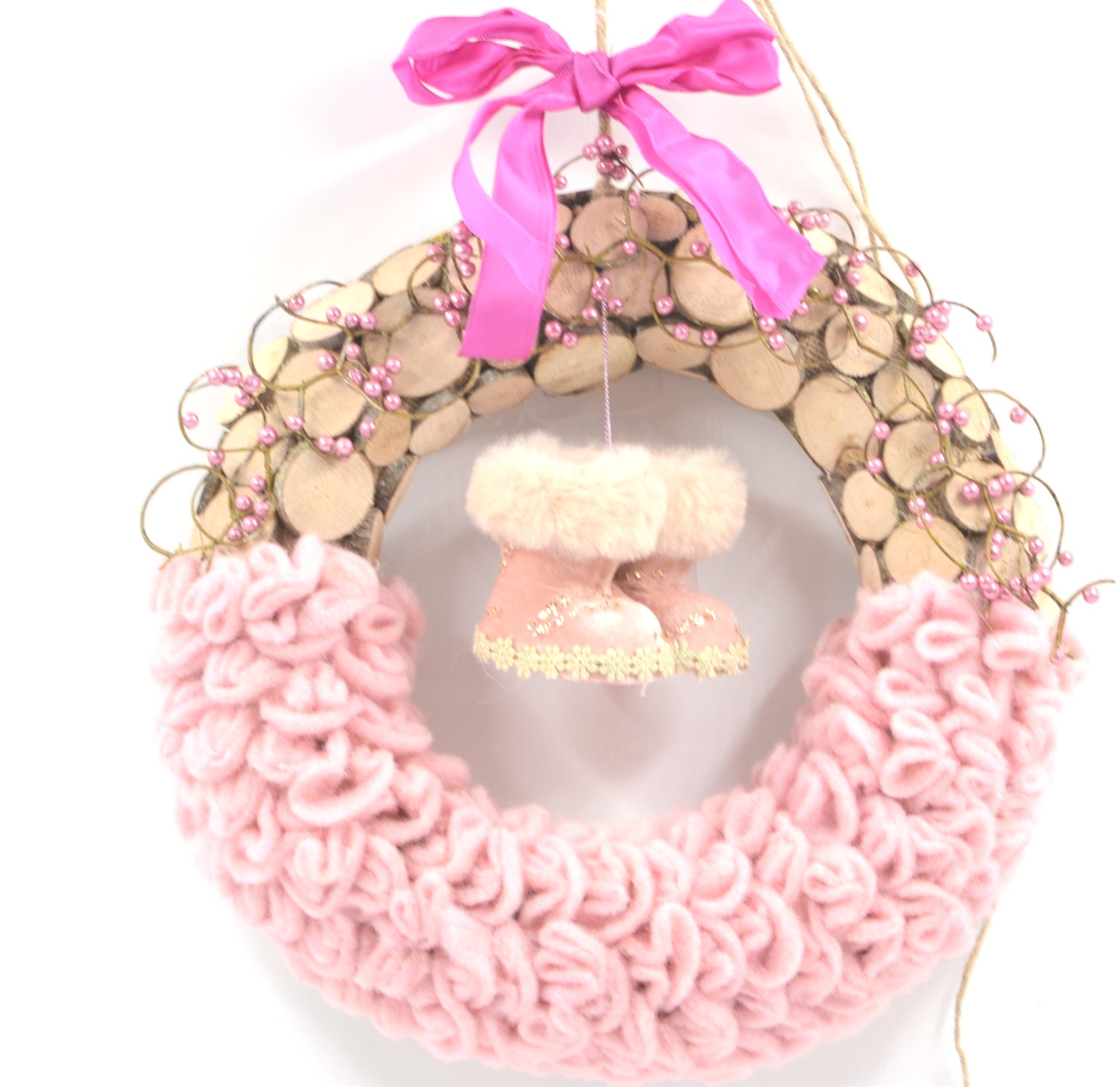 Couronne de Noël Aux Chaussons Roses