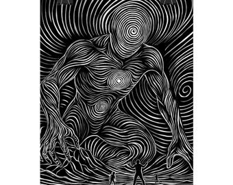Hypnotic Swirl Giant Figure Rolled Poster | Black & White Surreal Wall Art