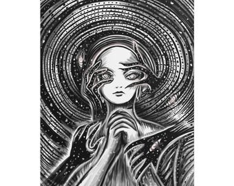 Surreal Portrait Print | Cosmic Swirls, Hands, Eyes (Fine Art, Semi-Gloss, Matte)