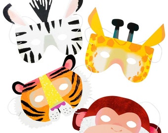 8 Party Animals Masks, Jungle Party, Safari Birthday, Wild One, Wild Two, Tiger Mask, Zebra Mask, Monkey Mask, Party Mask, Animal Party Mask