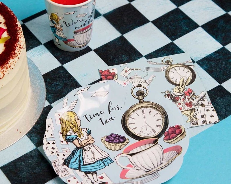 Alice in Wonderland Party Plates Napkins Cups Alice in Wonderland Party Supplies Mad Hatter Tea Party Wonderland Party Tea