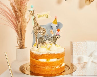 Party Animal Cake Topper Set, Safari Party Cake Topper, Wild One Cake Decorations, Baby Boy, Baby Girl, Jungle Animal Party Decorations