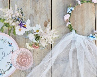 ?Women White Embroidered Veil Accessory Bride To Be Headband Decorations Bachelorette Party  main image 4