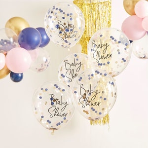 Babyparty Konfetti-Ballons, 5 Babyparty-Konfetti-Ballons in Marinerosa und Gold, Gender Reveal Confetti-Ballons, Gender Reveal Dekoration