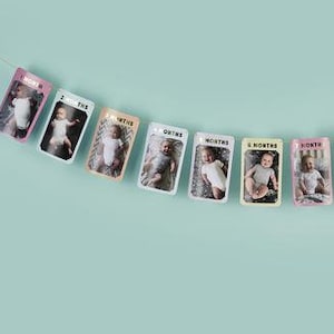 Empavesado de fotos de hitos de 12 meses, pancarta de fotos mensual de recién nacido a doce, pancarta de fotos de bebé de 1er cumpleaños, guirnalda de hitos mensuales de bebé