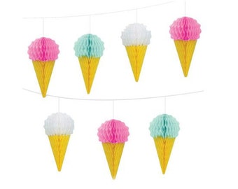 Honeycomb Ice Cream Cones Summer Party Garland, Summer Party, Tropical Party Bunting, BBQ, Birthday Party, Garden Party, Kids Birthday Party