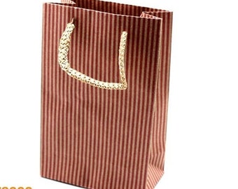 6 Kraft Pinstripe Party Favor Bags with Rope Handles