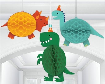 3 Honeycomb Dinosaur Hanging Party Decorations, Boys Girls Birthday Party Decorations, Dinosaur Birthday Party, Pre Historic Party