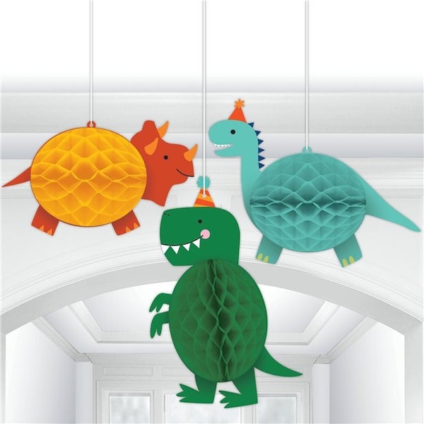 3 Honeycomb Dinosaur Hanging Party Decorations, Boys Girls Birthday Party Decorations, Dinosaur Birthday Party, Pre Historic Party