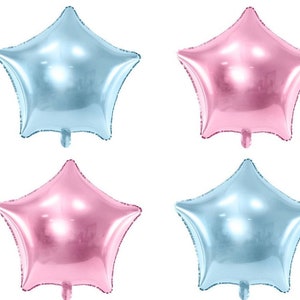 Metallic lichtblauwe sterballon, metallic lichtroze sterballon, sterballon, 48 cm/19&quot;, babyshowerballonnen, ballonnen voor geslachtsbepaling