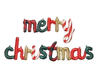 Merry Christmas Foil Balloon Bunting, Elegant Holiday Decoration, Christmas Hanging Decorations, Christmas Garland, Christmas Party Bunting