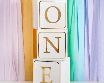 Jumbo 'One' Blocks, Giant One Blocks, Gold White 1st Birthday Blocks, First Birthday Decorations, 1st Birthday Party Decorations