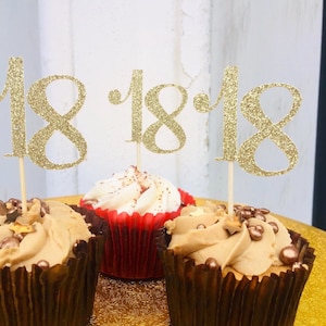 18th Birthday Cupcake Toppers, 18th Birthday Decoration, Any Age Cupcake Topper, Glitter cupcake Picks, Birthday Decorations, Food Picks