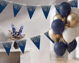 Navy Blue and Gold 40th Birthday Decoration Set - Milestone Balloon Bouquet