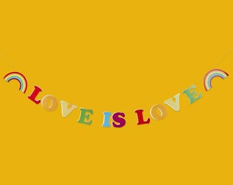 Multi Coloured Love is Love Banner, Rainbow Love Banner, Wedding Bunting, Rainbow Decorations, Gay Pride, LGBTQ Party Decor