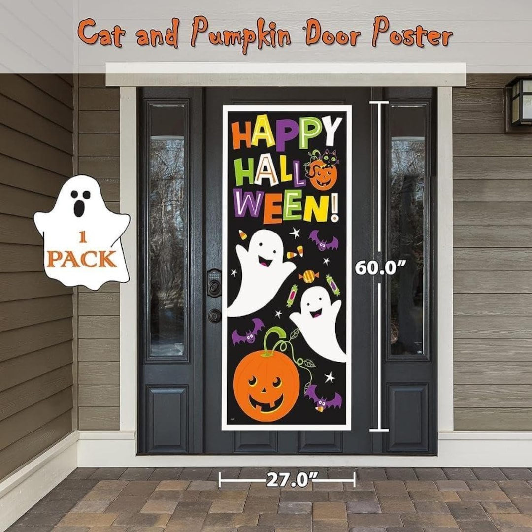 Happy Halloween Door Poster Party Decorations, Pumpkin and Ghost Halloween Decor, Happy Halloween Door Decor, Halloween Sign - Etsy UK