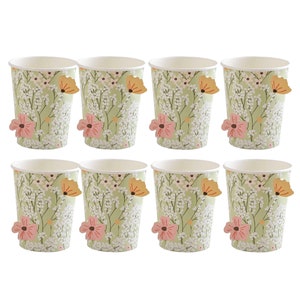 8 Baby Shower Cups, Botanical Baby Shower, Neutral Baby Shower, Gender Reveal Party, Floral Baby Shower Cups, Floral Party Tableware