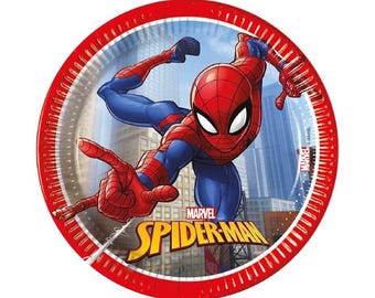 8 Spiderman Crime Fighter Paper Plates, Superhero Birthday Party Tableware, Disposable Paper Plates, Spider Man Birthday Party Supply