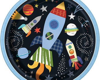 8 Outer Space Party Plates, Astronaut Party, Space Theme Birthday Party Plates, Boys Birthday Party, Space Party, Rocket Party Plates